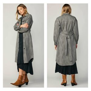 CURRENT AIR Houndstooth Long Shacket Coat, Layering, Chic, Minimalist, Sz L
